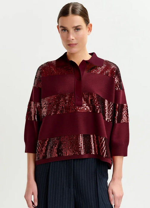 Essentiel Antwerp Illuminati Striped Sequin Pullover - Burgandy