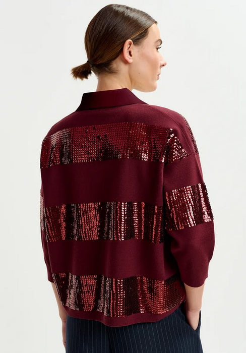 Essentiel Antwerp Illuminati Striped Sequin Pullover - Burgandy