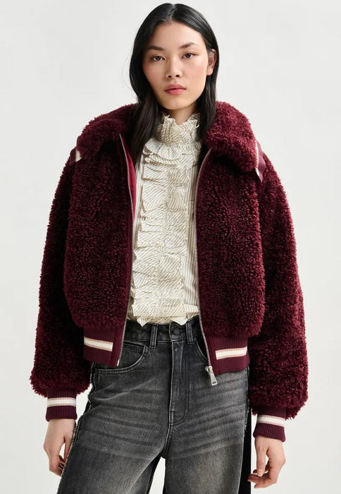 Essentiel Antwerp  Will Faux Fur Bomber - Burgundy