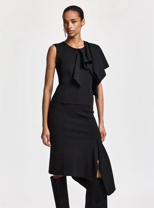 Essentiel Antwerp Kap Knitted Skirt with Frill - Black