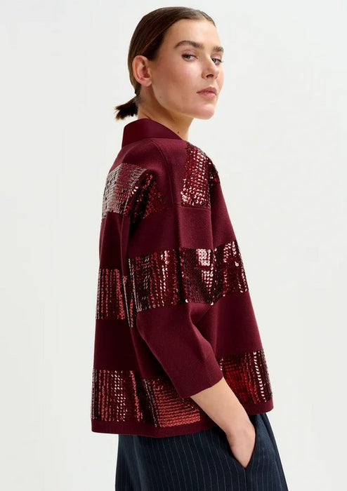 Essentiel Antwerp Illuminati Striped Sequin Pullover - Burgandy