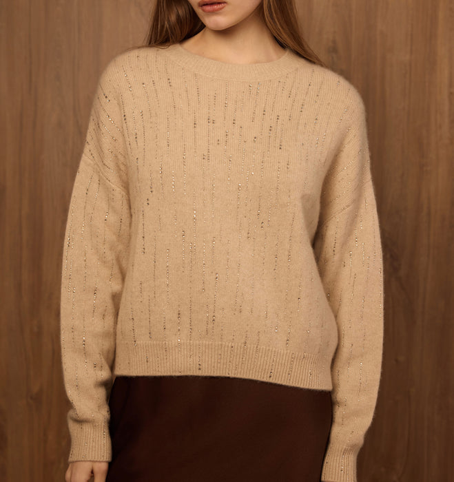 Frisson Cashmere Sequin Crew - Beige