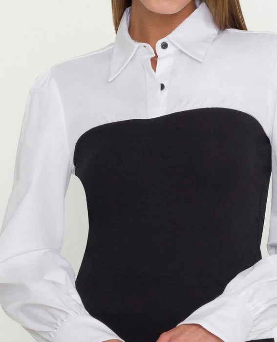 Generation Love Franny Poplin Combo Top - Black/White