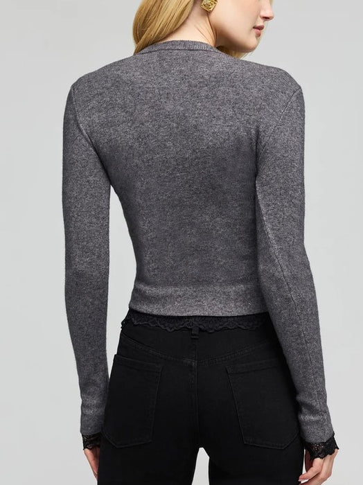 Generation Love Olivia Lace Henley Sweater - Charcoal/Black
