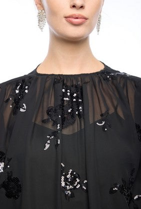 Generation Love Shea Floral Sequin Top - Black