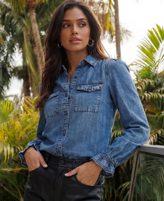 Generation Love Priya Denim Blouse - Vintage Blue