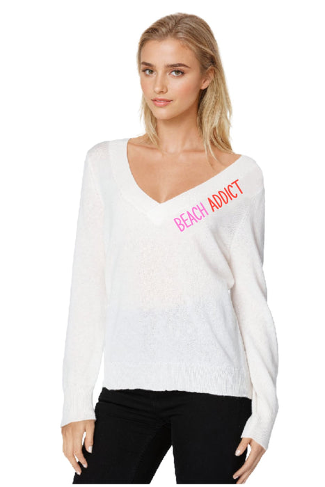 Golden Sun Cotton V Neck Beach Addict - White