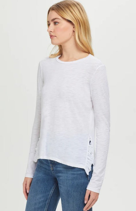 Goldie Long Sleeve Ruffle Sides Tee - White