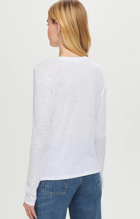 Goldie Long Sleeve Ruffle Sides Tee - White