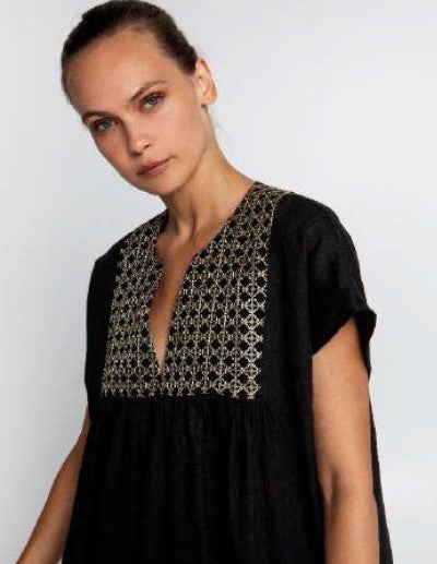 Greek Archaic Kori Long Dress - Black/Gold