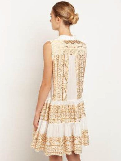 Greek Archaic Kori Sleeveless Dress - Ecru/Gold