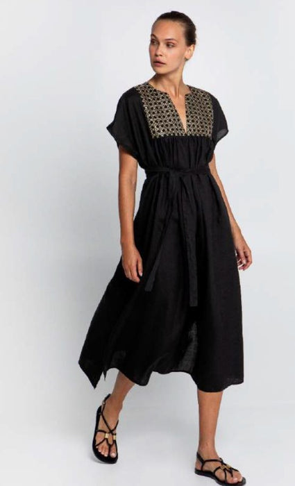 Greek Archaic Kori Long Dress - Black/Gold