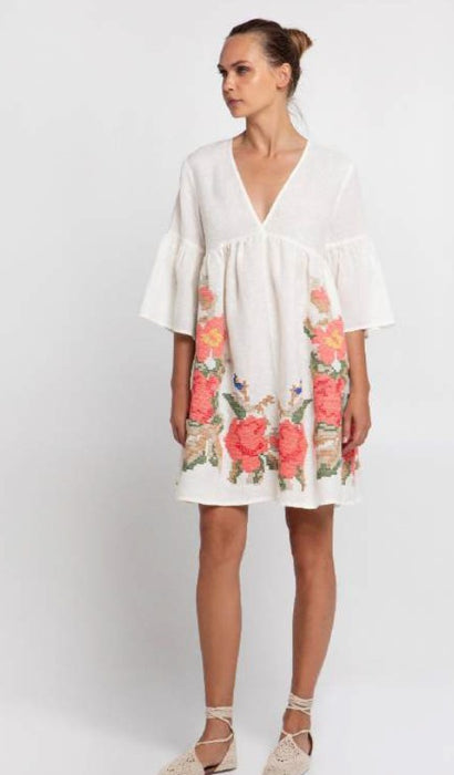 Greek Archaic Kori Rose Dress - White