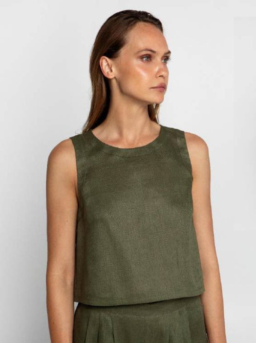 Greek Archaic Kori Linen Tank - Olive