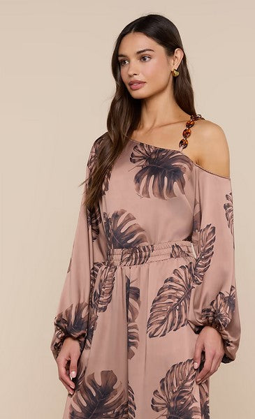 L'Agence Asami Chain One Shoulder Top - Hazelnut Palm