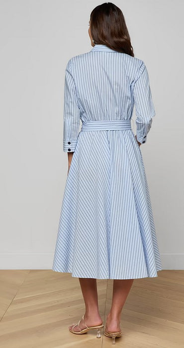 L'Agence Ralphie 3/4 Sleeve Midi Dress - Blue Stripe