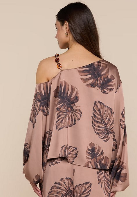 L'Agence Asami Chain One Shoulder Top - Hazelnut Palm