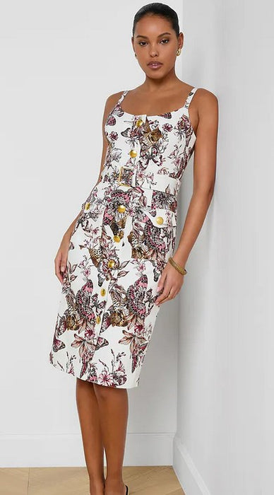 L'Agence Ida Button Front Tank Dress - Butterfly Jungle