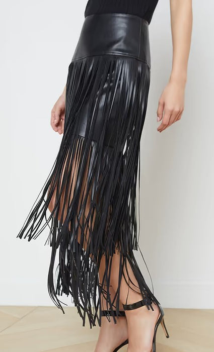 L'Agence Karolina Maxi Fringe Skirt - Black