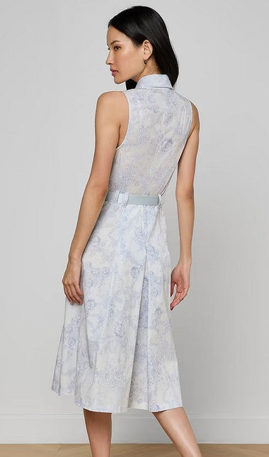 L'Agence  Kylo Belted Shirt Dress - Blue Mist Lace Print