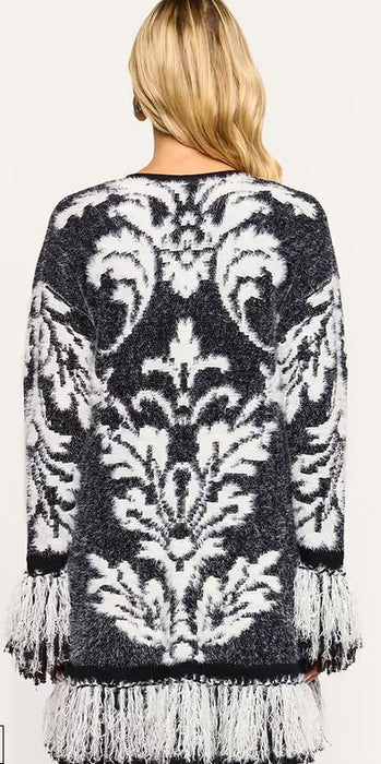 L'Agence Naiad Fringe Sweater Jacket - Black/Ivory