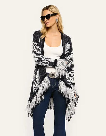 L'Agence Naiad Fringe Sweater Jacket - Black/Ivory