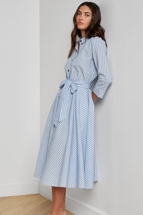 L'Agence Ralphie 3/4 Sleeve Midi Dress - Blue Stripe