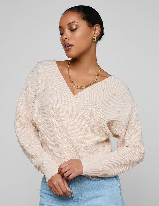 L'Agence Antonella Studded Sweater - Soft Blush/Gold