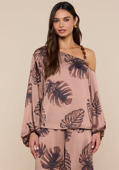 L'Agence Asami Chain One Shoulder Top - Hazelnut Palm