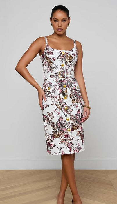 L'Agence Ida Button Front Tank Dress - Butterfly Jungle