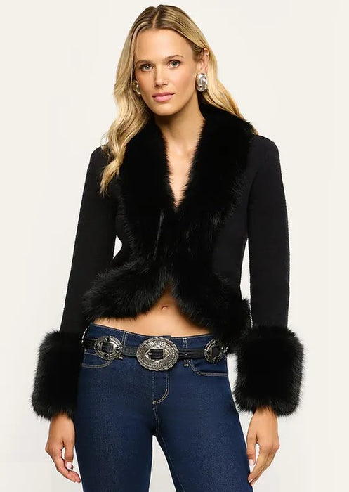 L'Agence Irma Fur Collar Cardigan - Black