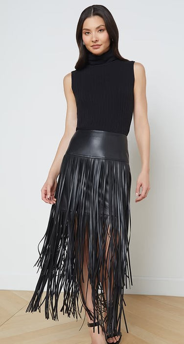 L'Agence Karolina Maxi Fringe Skirt - Black