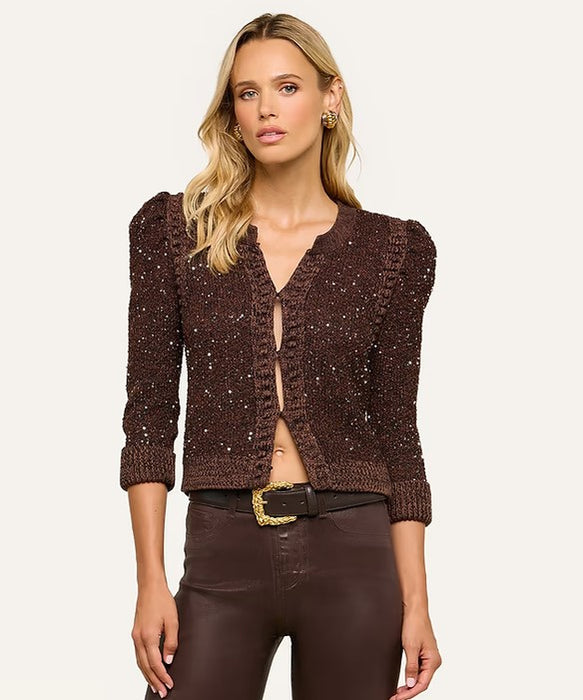 L'Agence Thistle Sequin Cardigan - Black Java
