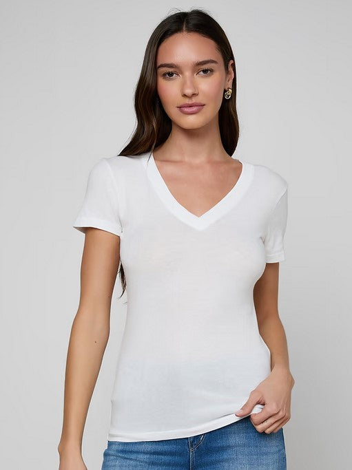 L'Agence Becca V Neck Tee - White