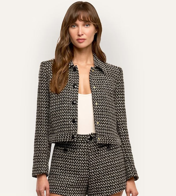 L'Agence Marla Crop Jacket - Black/Ivory/Brown