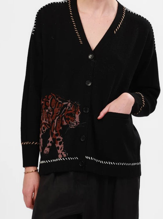Las Surenas Snow Leopard Cardigan - Black