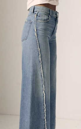 Le Jean Joss Wideleg Fray Outseam Jeans - Forget Me Not