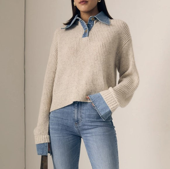 Le Jean Harvey Sweater - Denim/Oatmeal