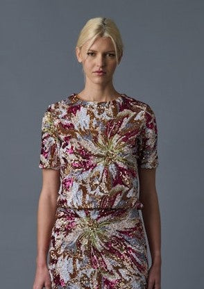 Le Superbe Abstract Floral Sequin Top - Multi