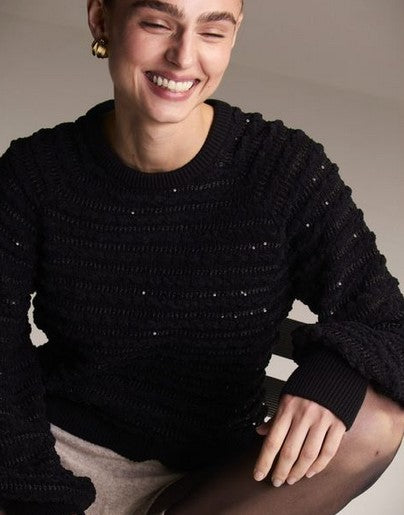Maria Pavan Sequin Crew Neck Sweater - Black