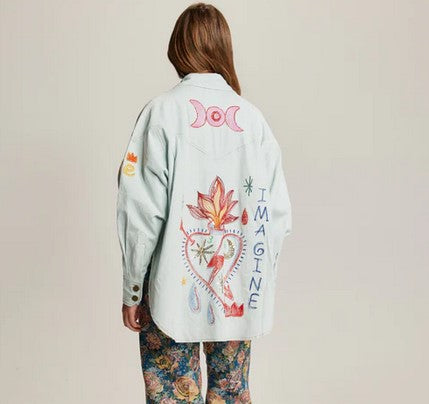 Me369 Adeyln Denim Embroidered Shirt