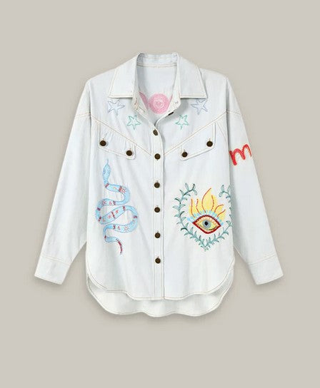 Me369 Adeyln Denim Embroidered Shirt