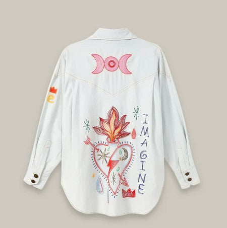 Me369 Adeyln Denim Embroidered Shirt