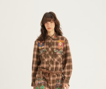 Me369 Heritage Plaid Embroidered Shirt - Powder