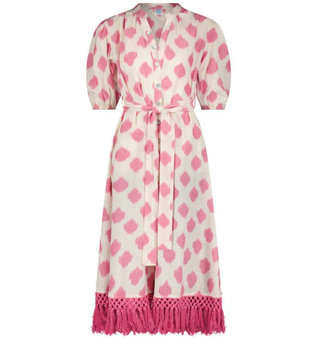 Mer St Barths Estelle Fringed Shirtdress - Pink Ikat