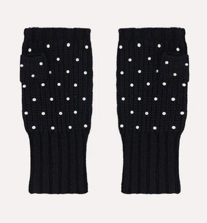 Minnie Rose Cotton Cashmere Fingerless Gloves - Black