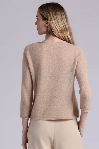 Minnie Rose Rolled V Neck Sweater - Brown Sugar