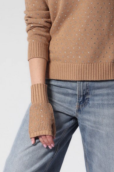 Minnie Rose Cotton Cashmere Fingerless Gloves - Camel