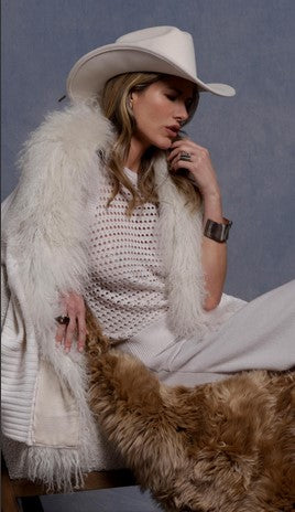 Minnie Rose Pure Air Cashmere Fur Sweater - White