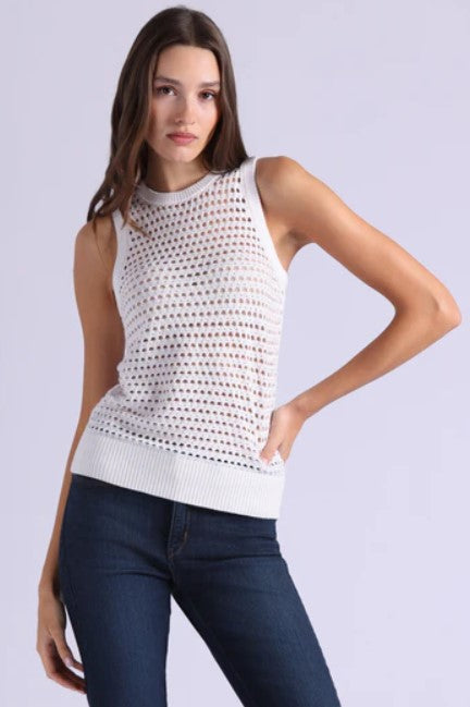 Minnie Rose Plaited Mesh Studded Tank - Chalk/White